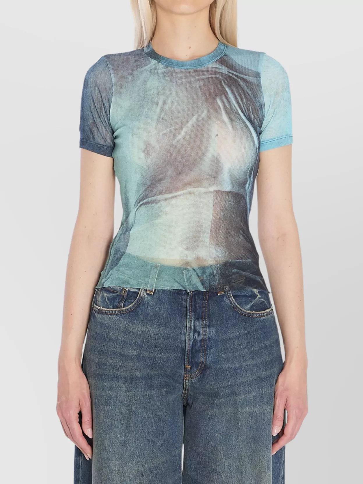 Jean Paul Gaultier Mesh Baby Printed Water Tee In Blue