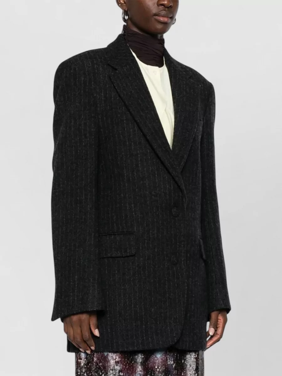 Dries Van Noten Longline Pinstripe Jacket Front Flap Pockets