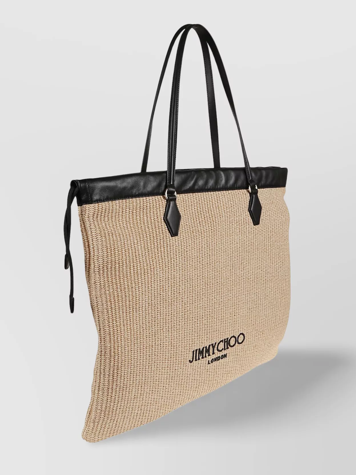 Jimmy Choo Raffia Drawstring Tote Bag With Leather Laces