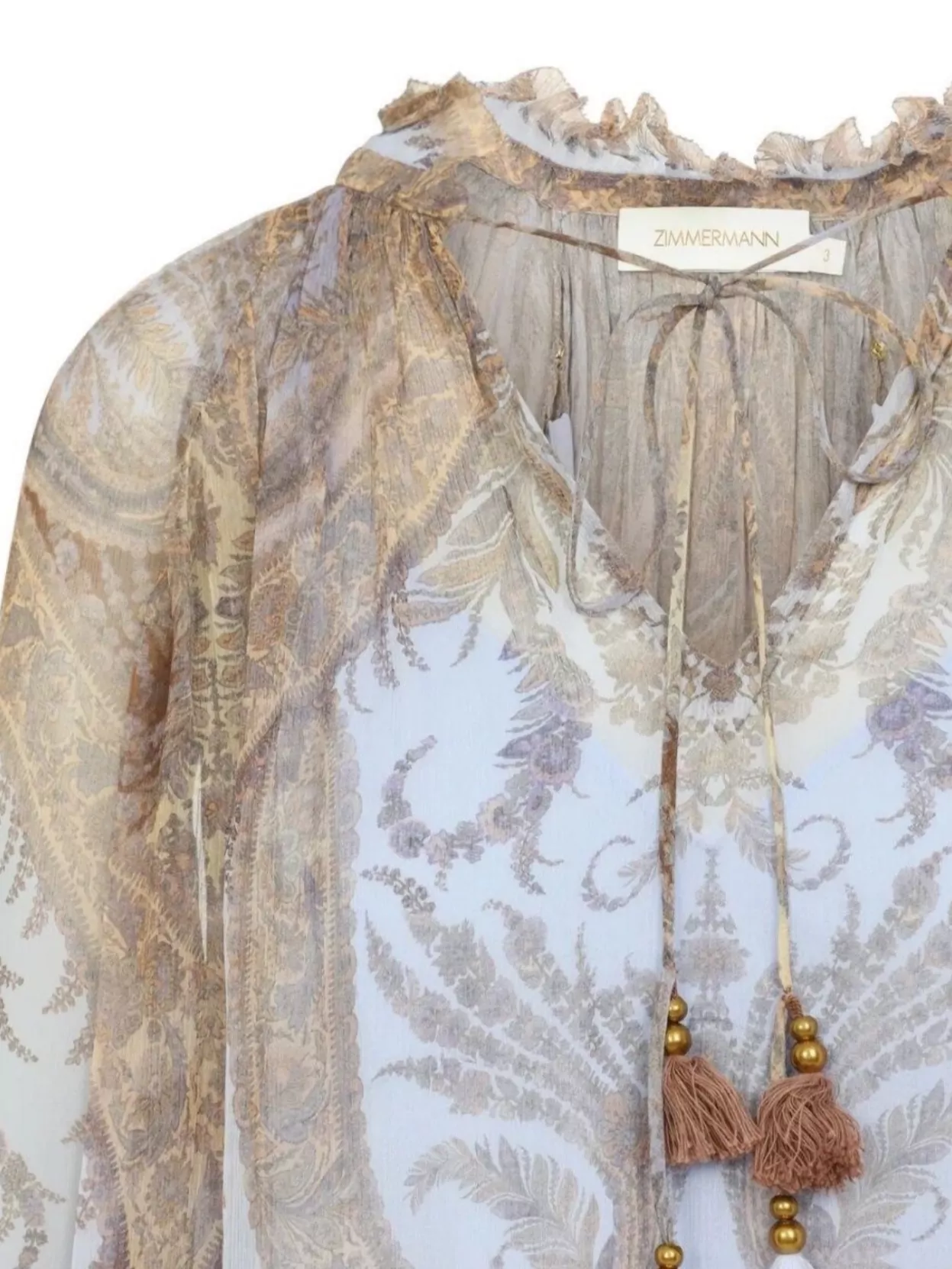 Zimmermann Long Sleeve Paisley Top Ruffled Neckline