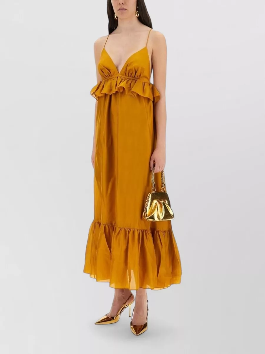 Zimmermann silk ruffled plunging v-neck maxi dress