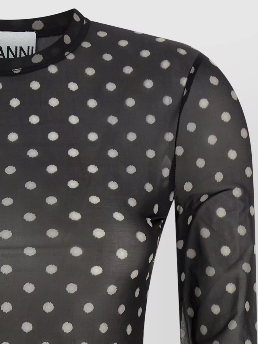 Ganni Sheer Polka Dot Long Sleeve Crew Sweater
