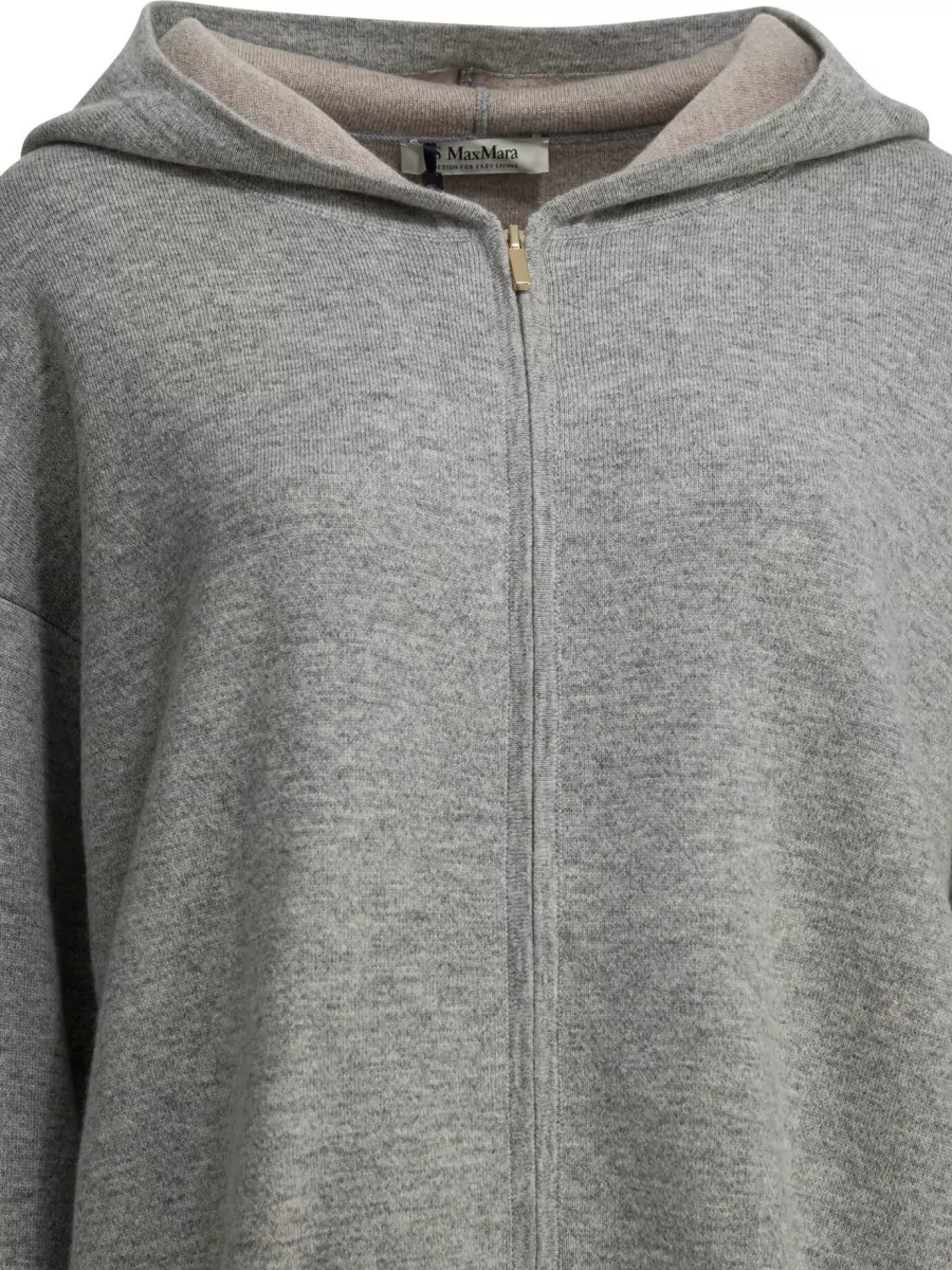 S Max Mara Hooded Knit Top Long Sleeves Ribbed Trims