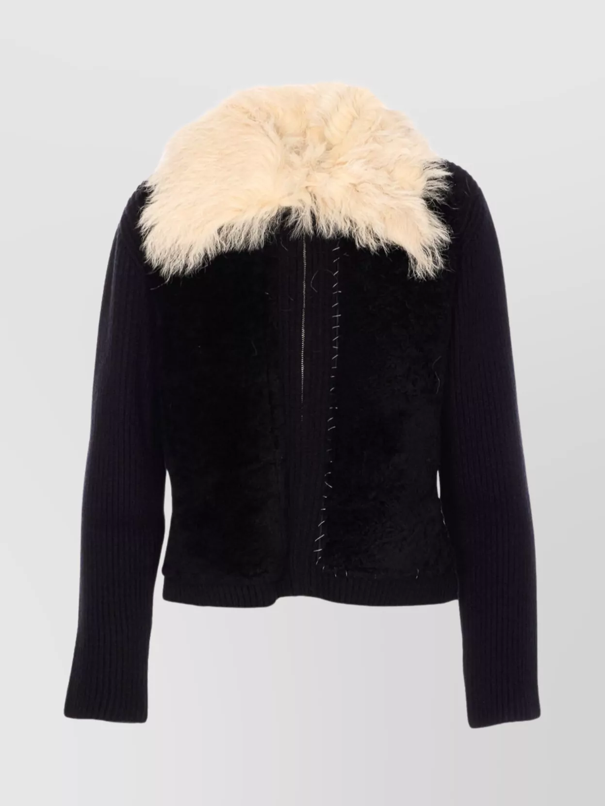 Marni Knitted Jacket With Faux Fur Collar In Black