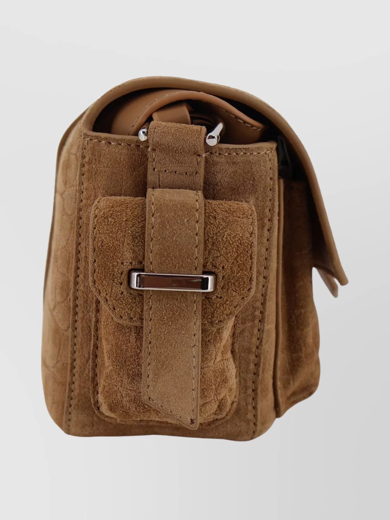 Hogan Suede Crocodile Print Flap Shoulder Bag