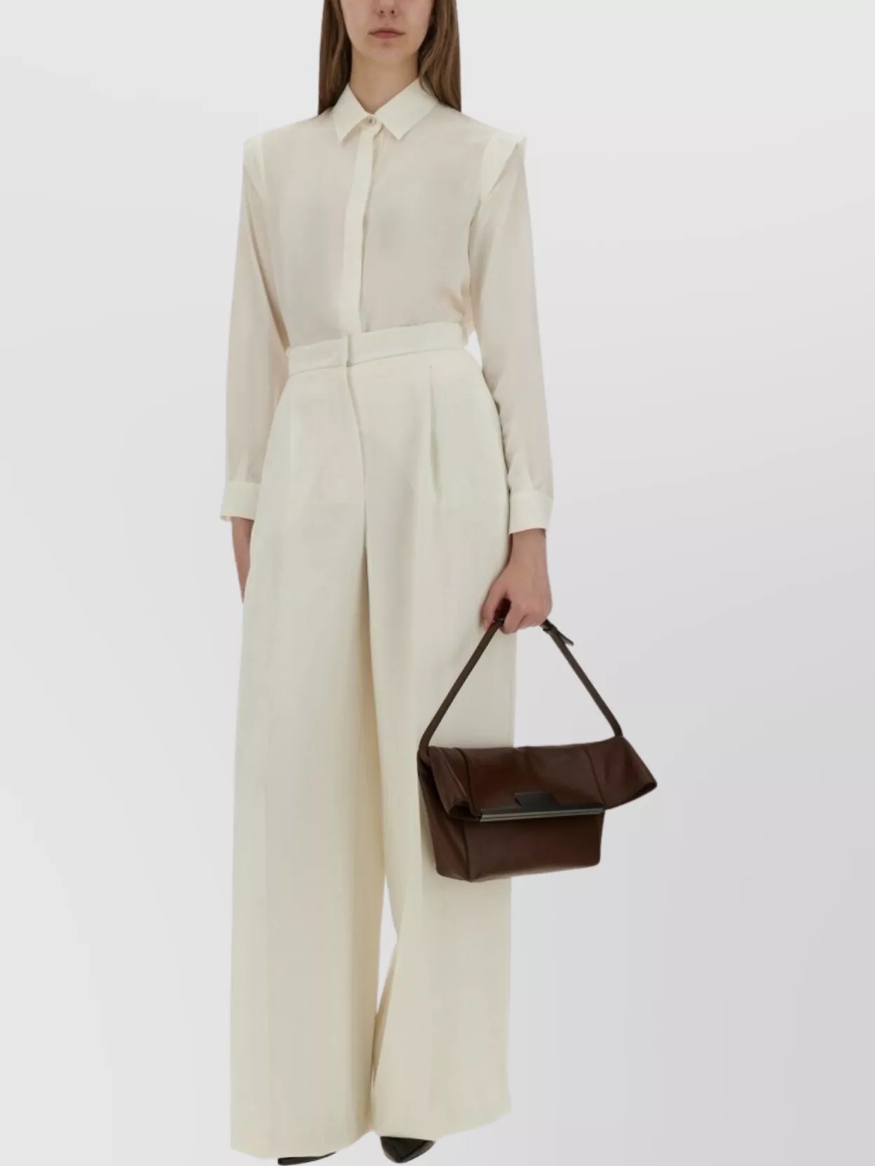 Max Mara Long Sleeve Sheer Shirt With Pointed Collar In White