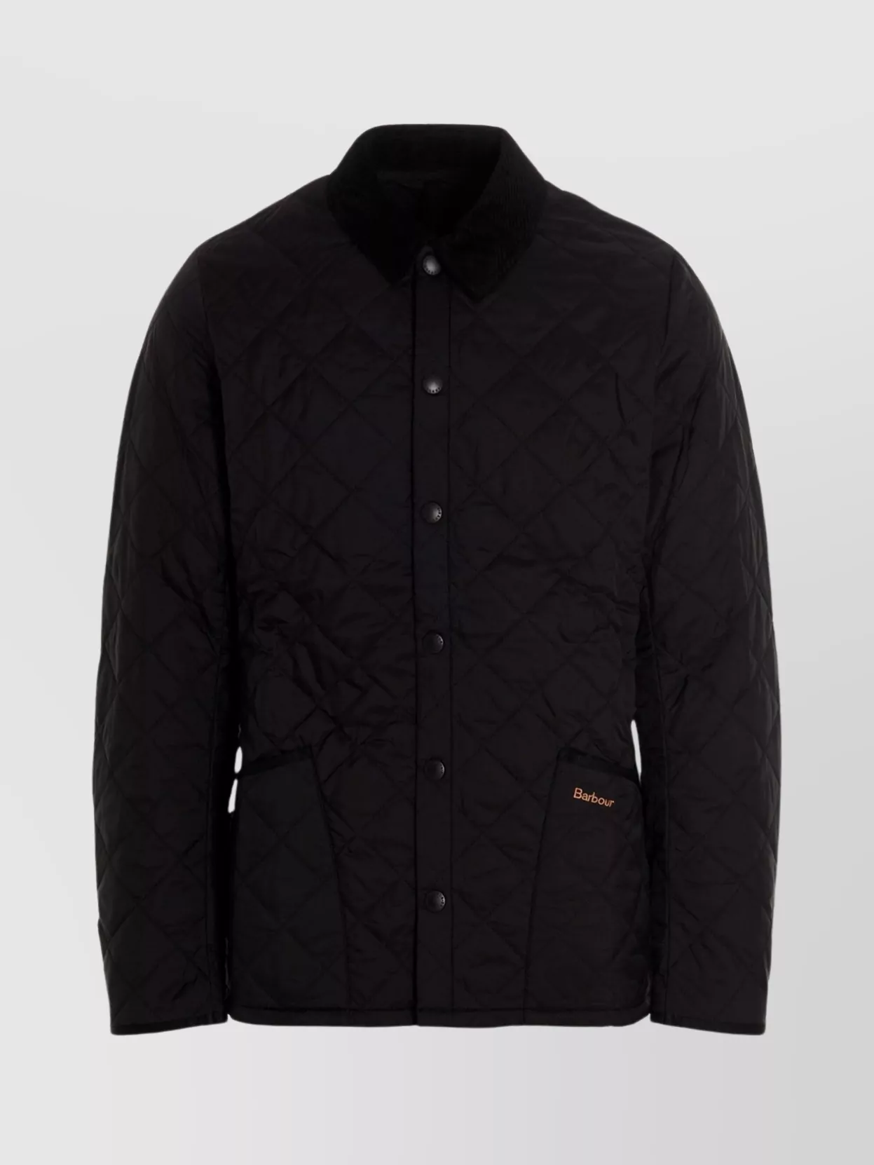 Barbour Quilted Jacket With Corduroy Collar And Side Pockets In Black