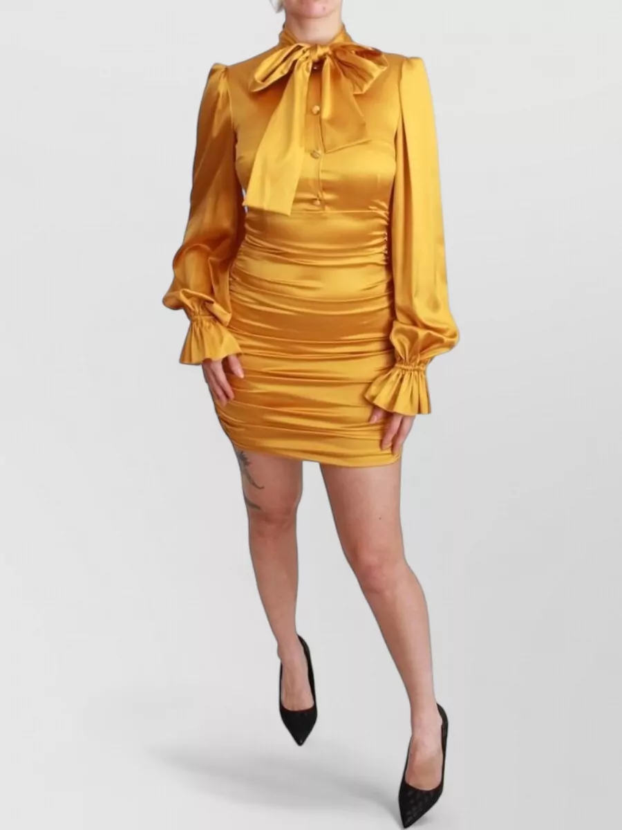 Dolce&Gabbana silk high-neck long-sleeve gathered mini dress