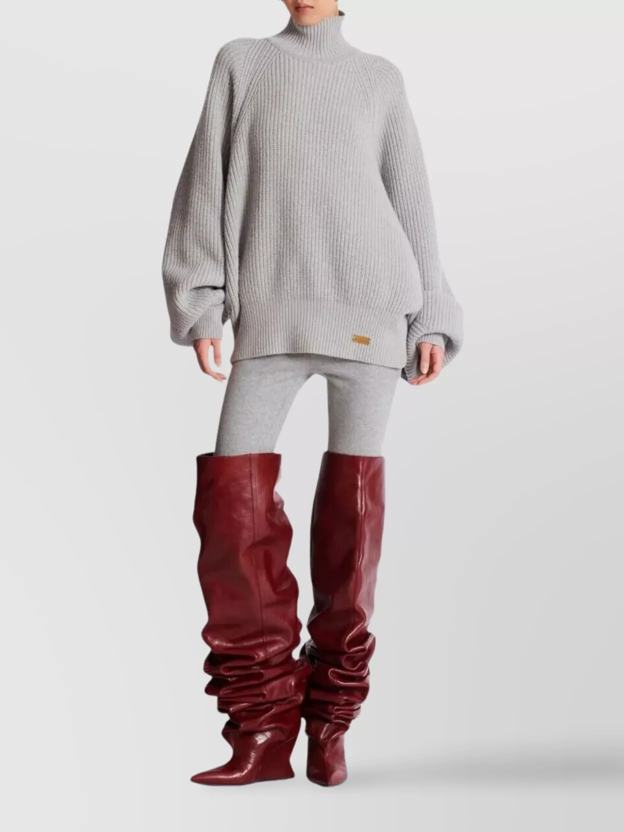 Balmain Oversized Turtleneck Ribbed Knit Sweater
