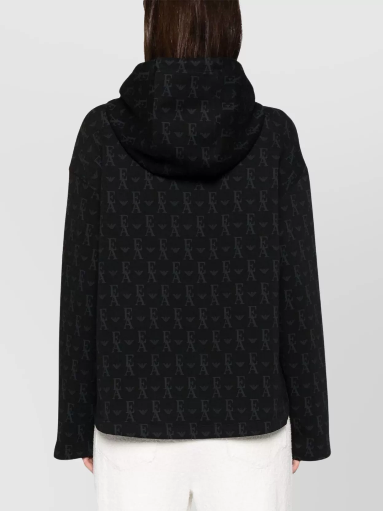 Shop Emporio Armani All Over Logo Hooded Sweatshirt In Black