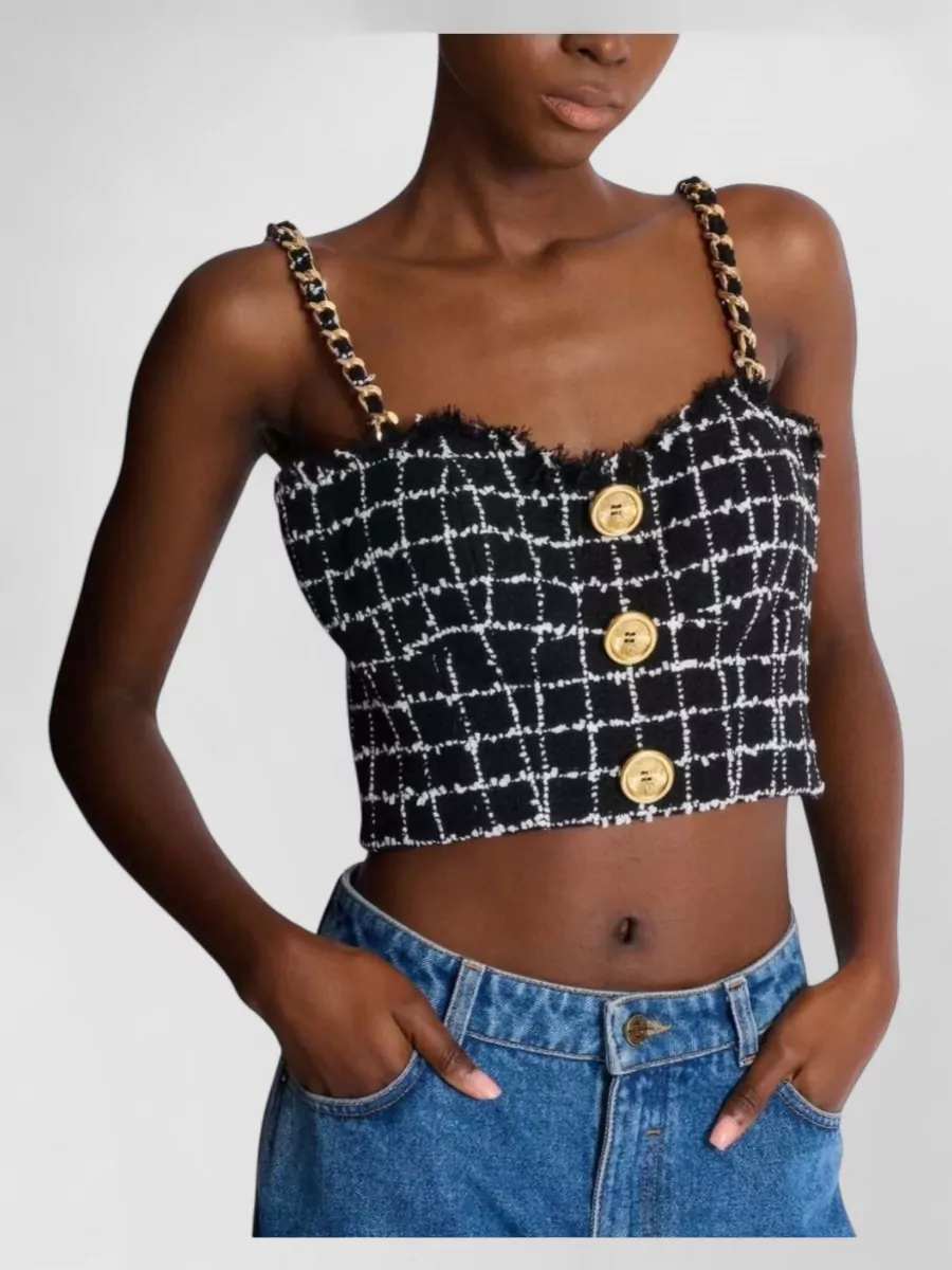Balmain Buttoned Tweed Tank Top