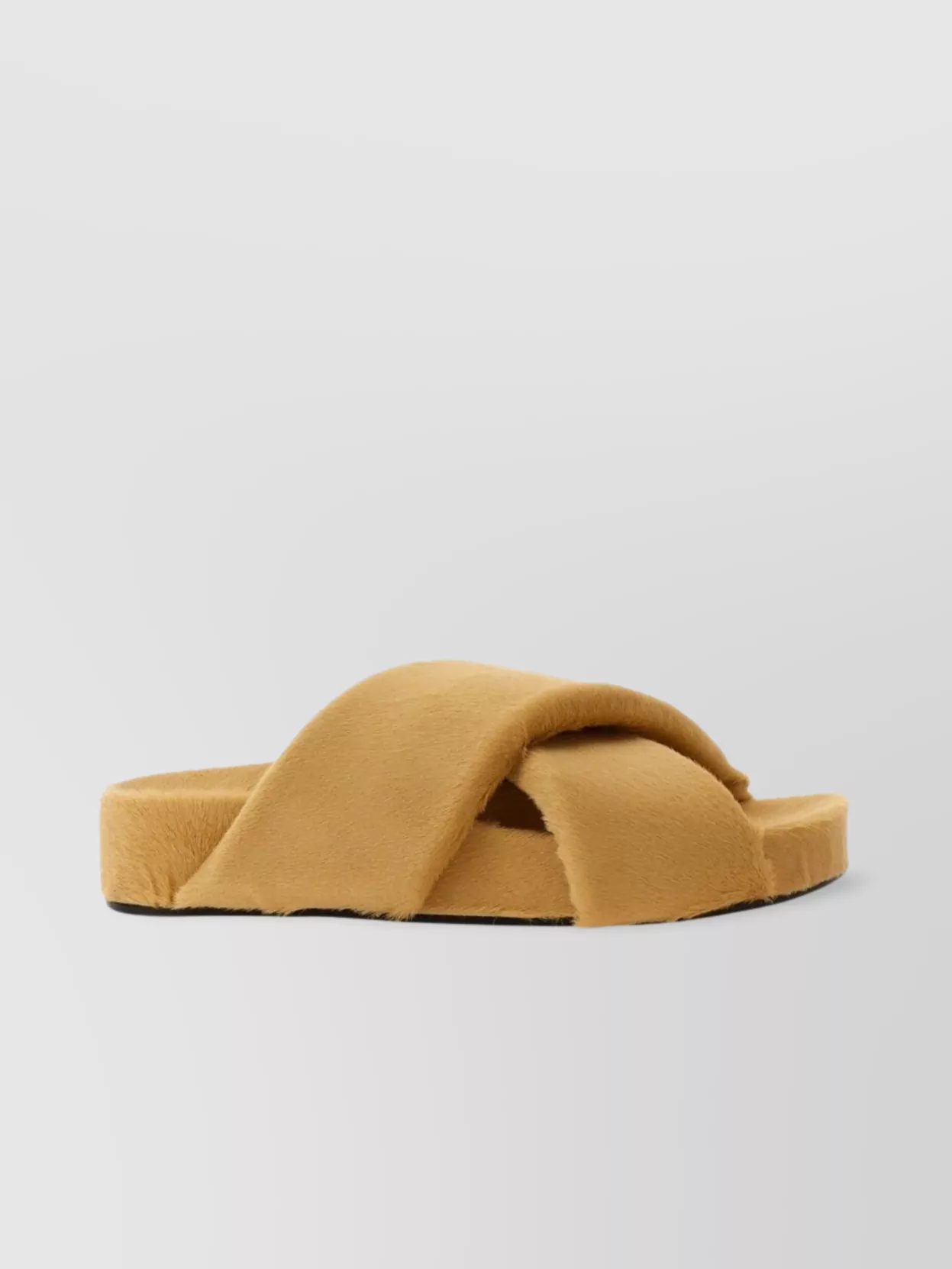 JIL SANDER LEATHER CRISSCROSS FLAT SANDAL WITH FAUX FUR TEXTURE 