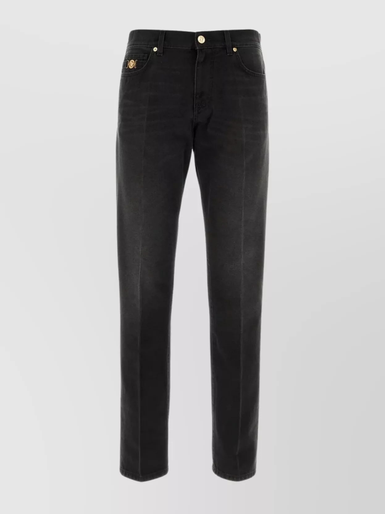 Shop Versace Denim Trousers With Waist Belt Loops In Black