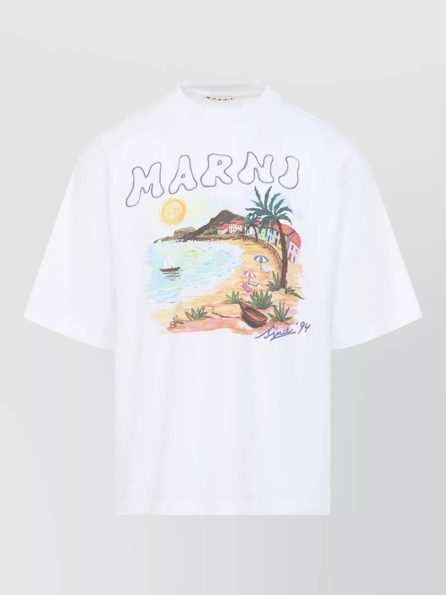 Marni Crew Neck Graphic Print Short Sleeve T-Shirt