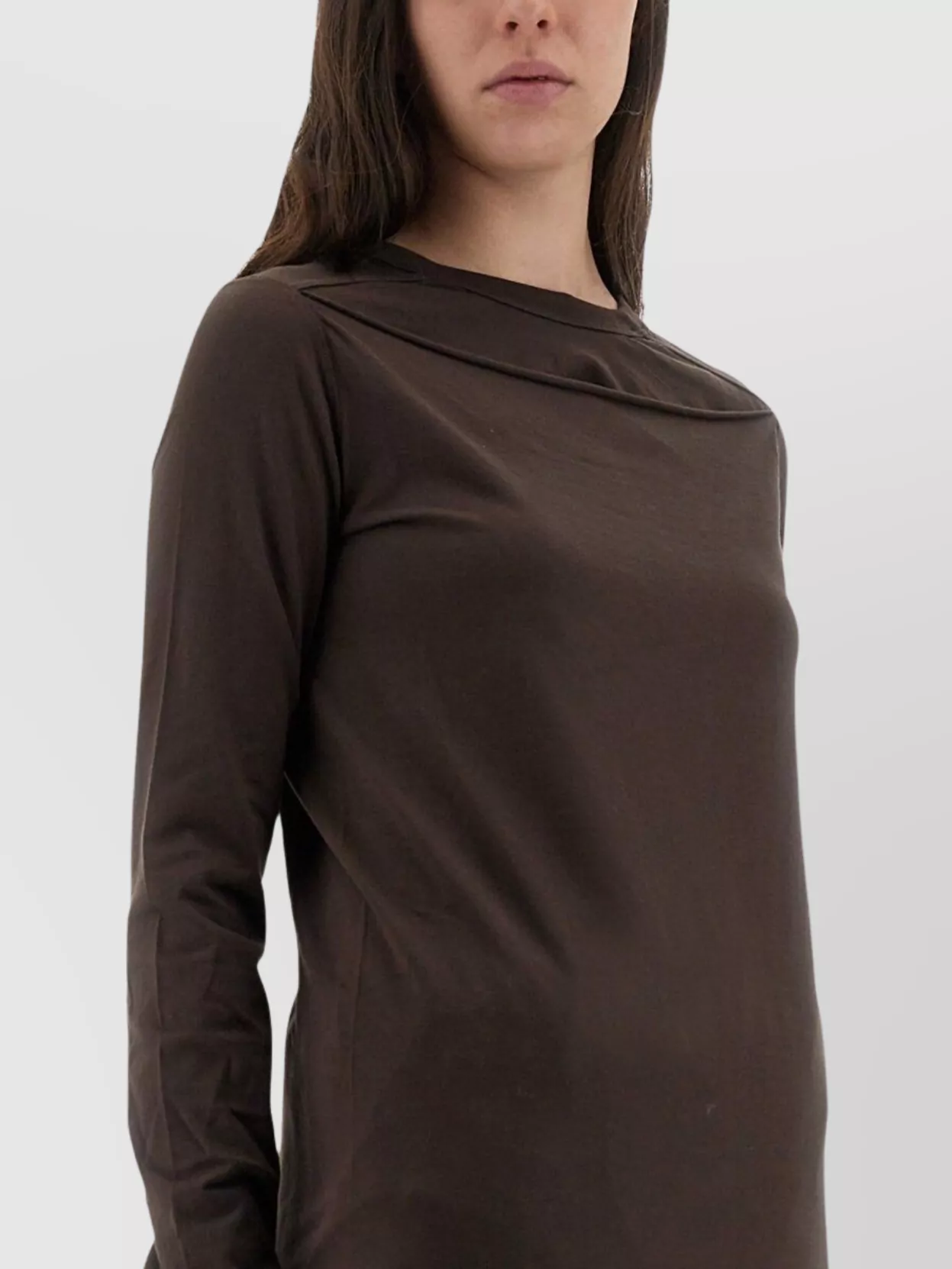 Rick Owens Crew Neck Long Sleeve Soft Fabric Top In Brown