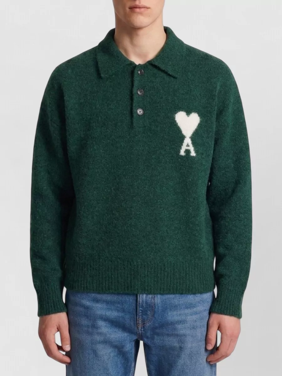 Ami Paris alpaca knit long-sleeve polo shirt
