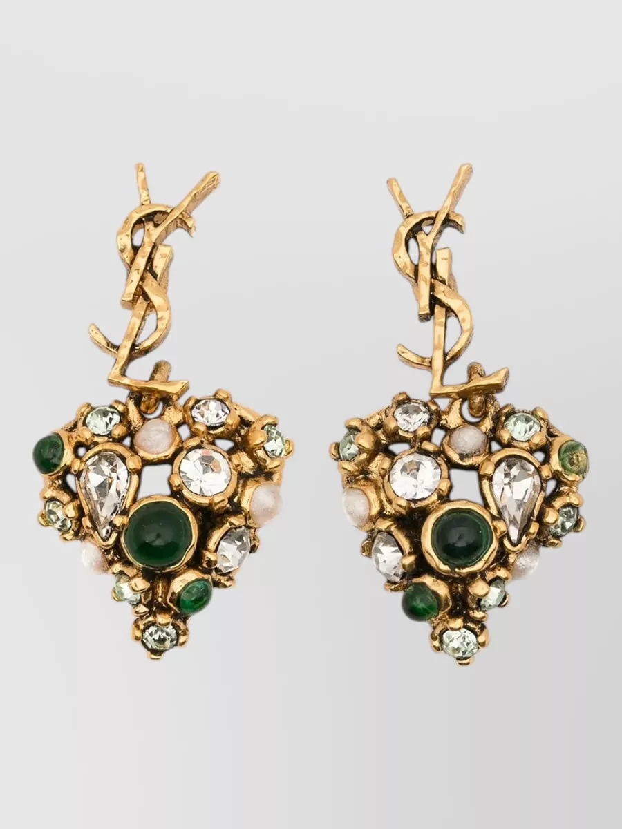 Saint Laurent Crystal Heart Pendant Earrings