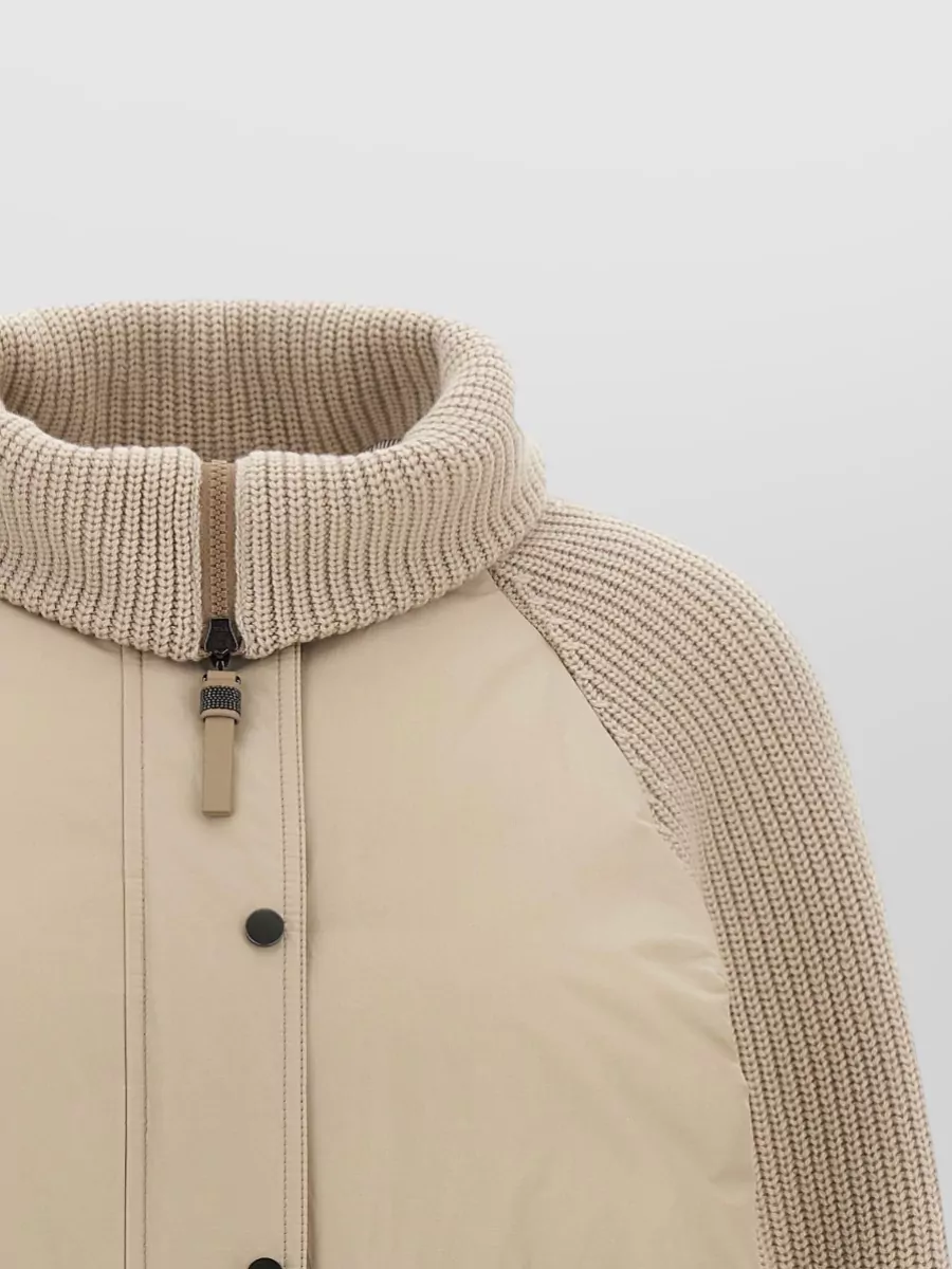 Brunello Cucinelli Down Cropped Ribbed Knit Insert Jacket