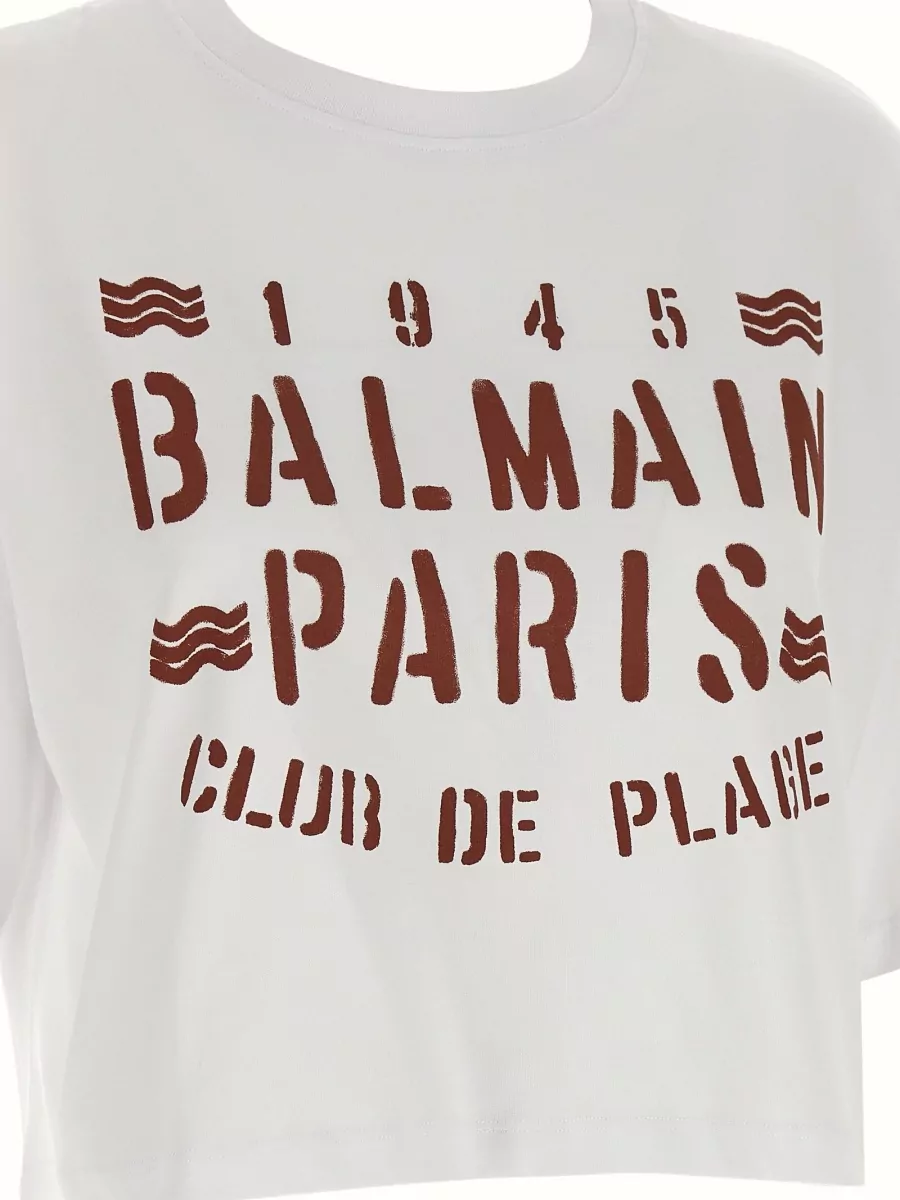 Balmain Ribbed Oversized Logo Print Cotton T-Shirt