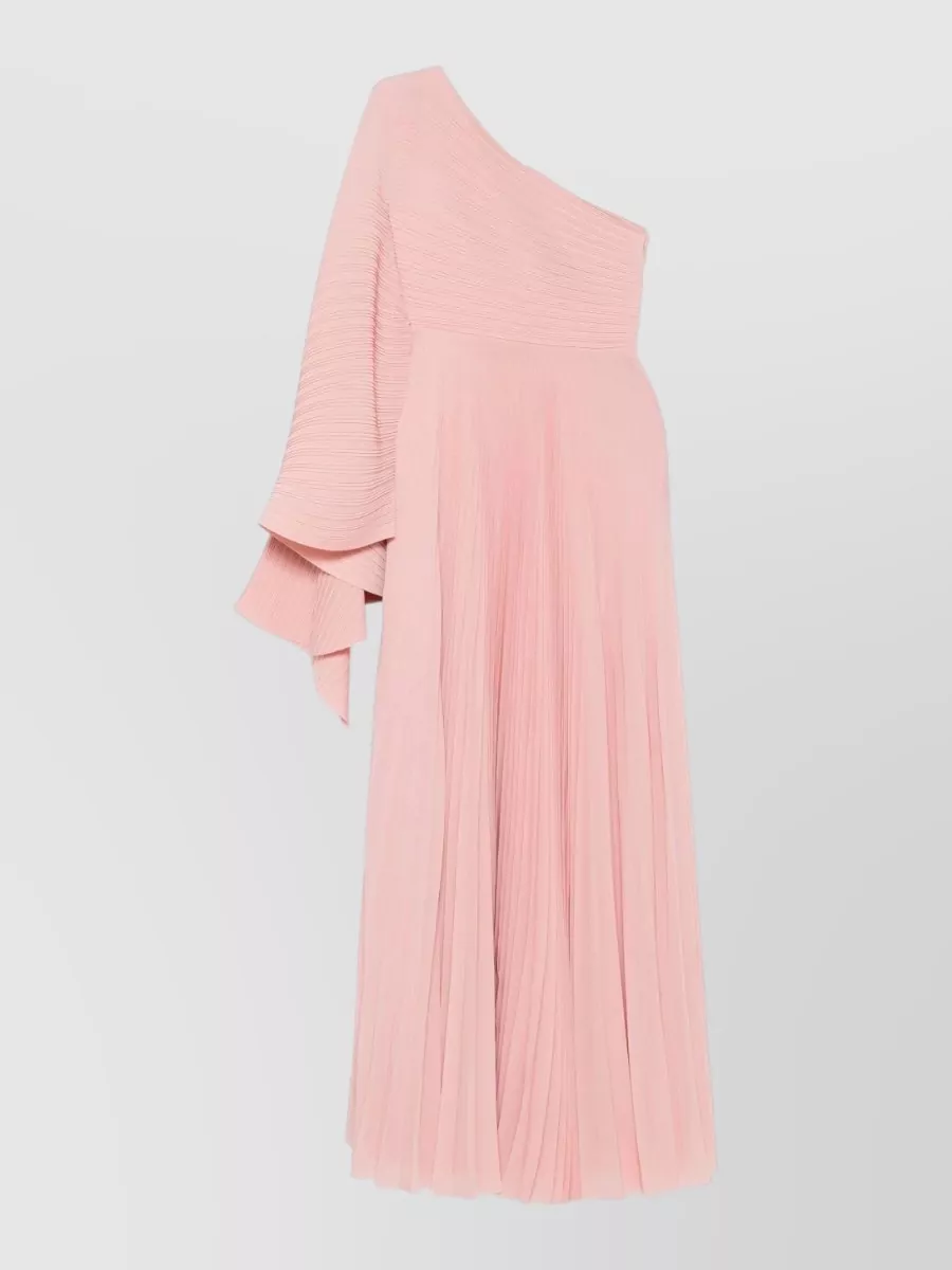 Solace London Plissé One-Shoulder Asymmetric-Sleeve Maxi Dress