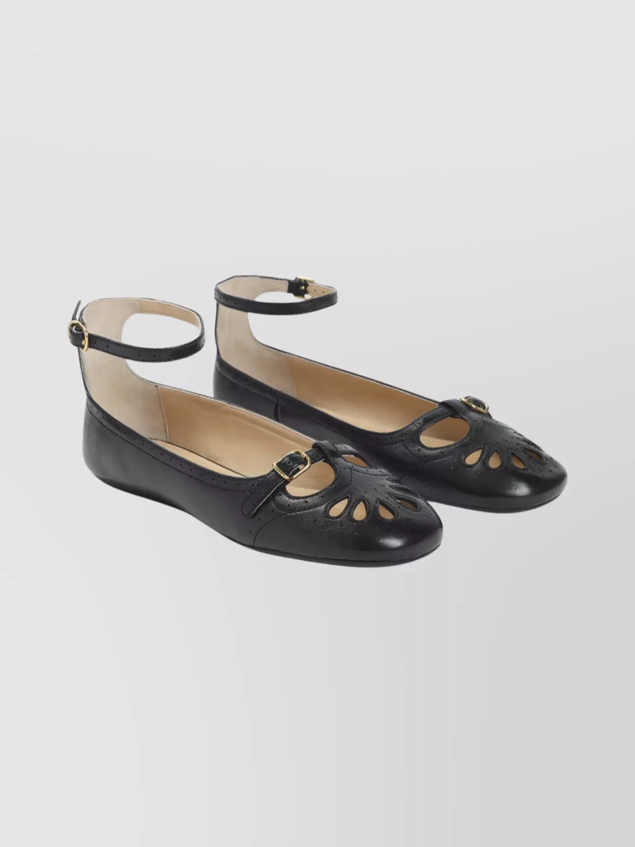 Chloé Misty Laser-cut Leather Ballet Flats In Black