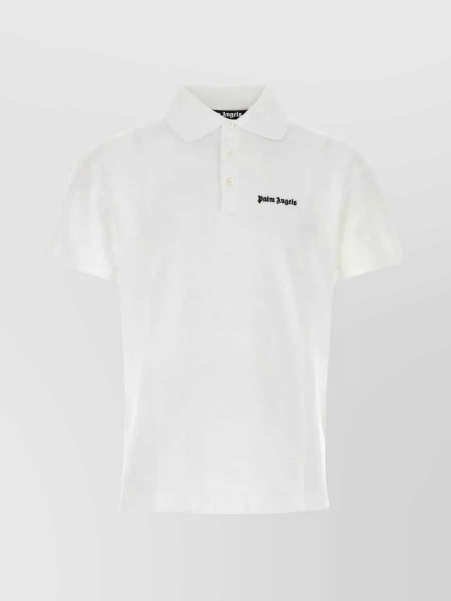 Shop Palm Angels Cotton Polo With Hemline Slits And Ribbed Collar In Black