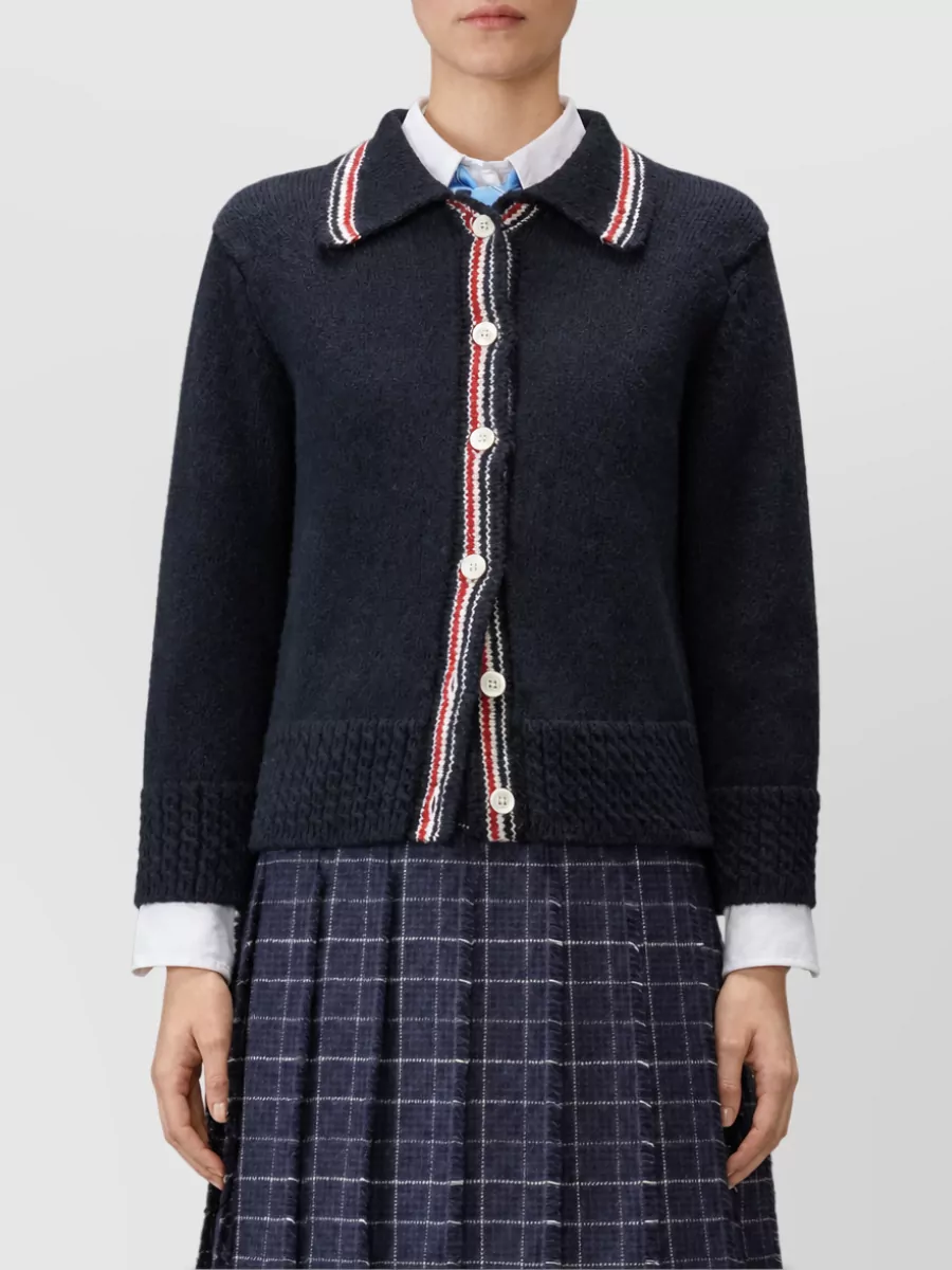Thom Browne Wool Mohair Pointelle Knit Cardigan
