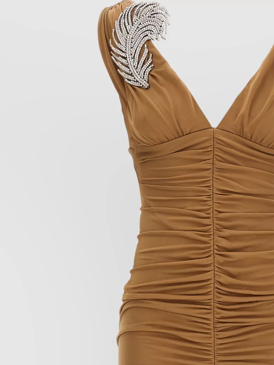 Giuseppe Di Morabito V Neck Sleeveless Dress Ruched Floor Length