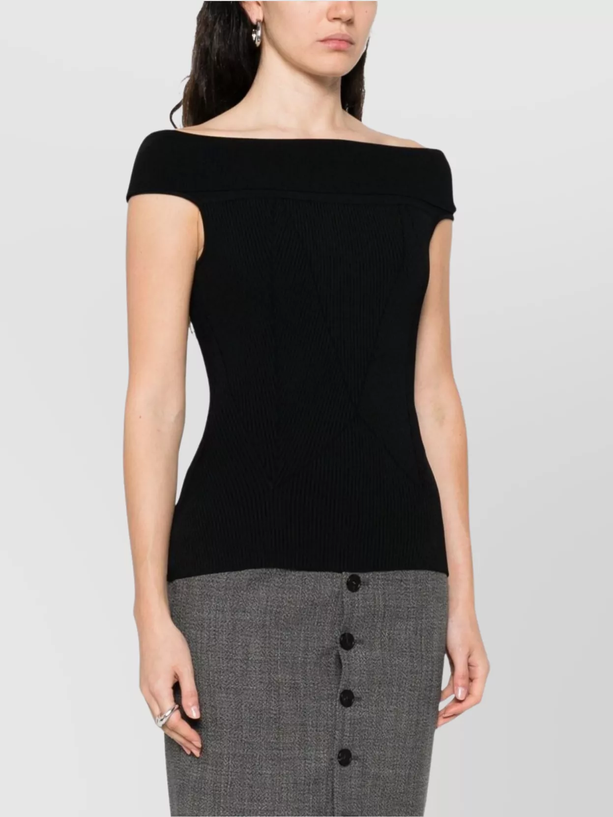 Givenchy Silhouette Ajustée Design Épaules Dénudées Texture Côtelée