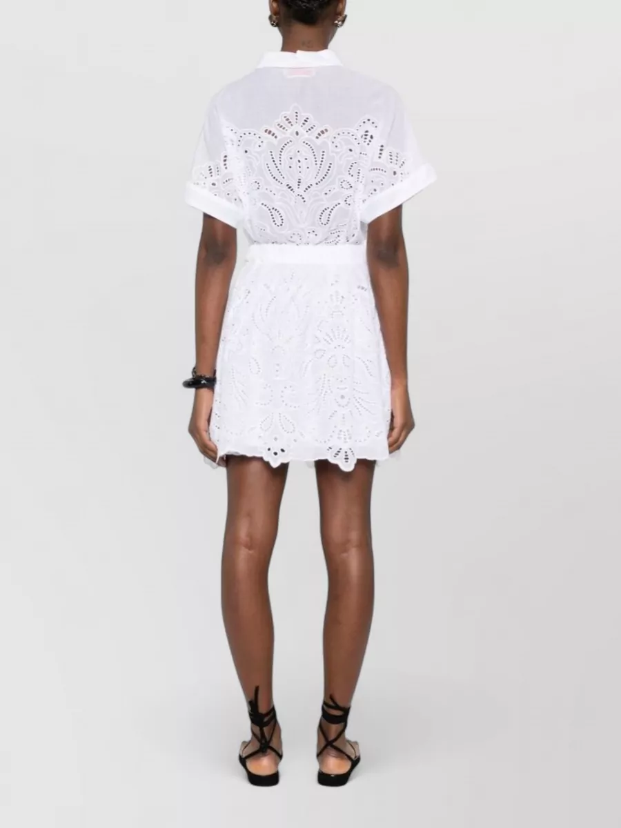 Ermanno Firenze Cotton Embroidered Mini Shirt Dress