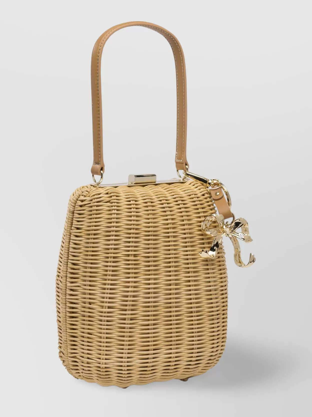 Self-portrait Structured Wicker Top Handle Shoulder Bag In Brown
