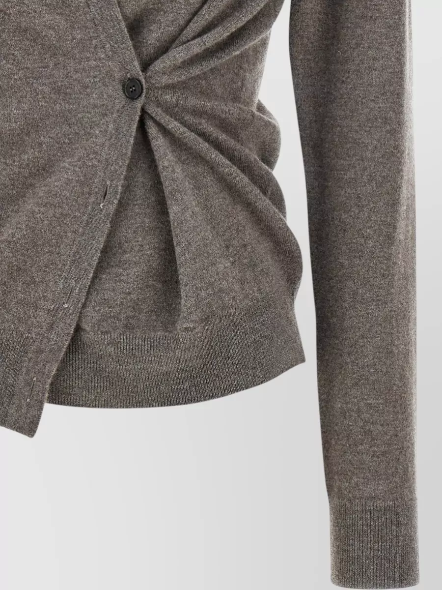 Róhe Asymmetric Ribbed Fine-Knit V-Neck Cardigan