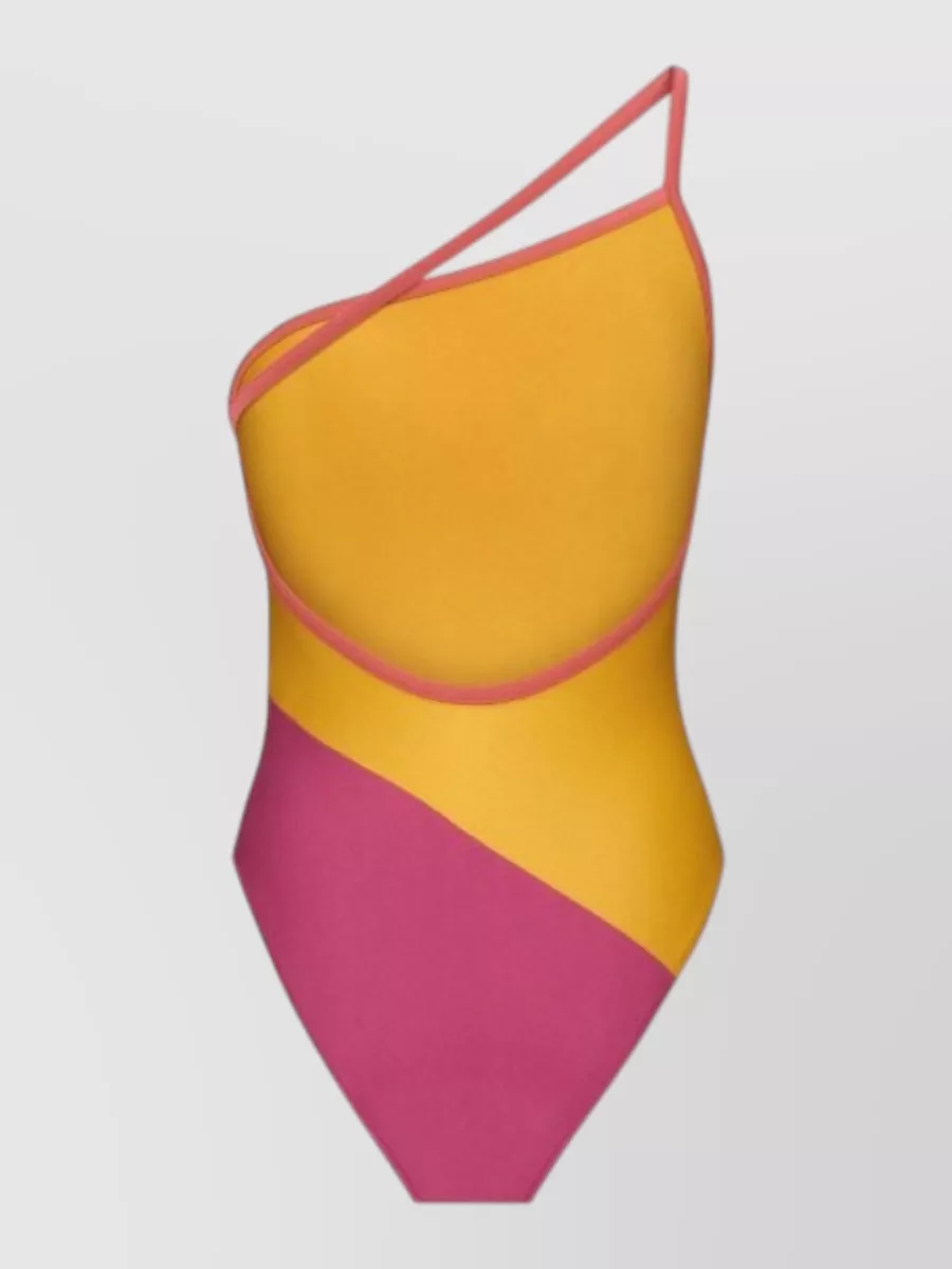 Saint Laurent One Shoulder Swimsuit Color Block Design