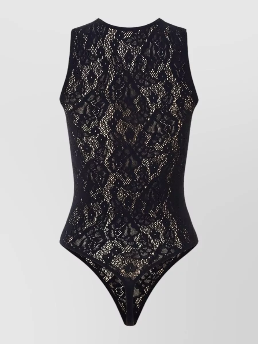 Wolford Mesh Floral Lace Sleeveless Thong Bodysuit