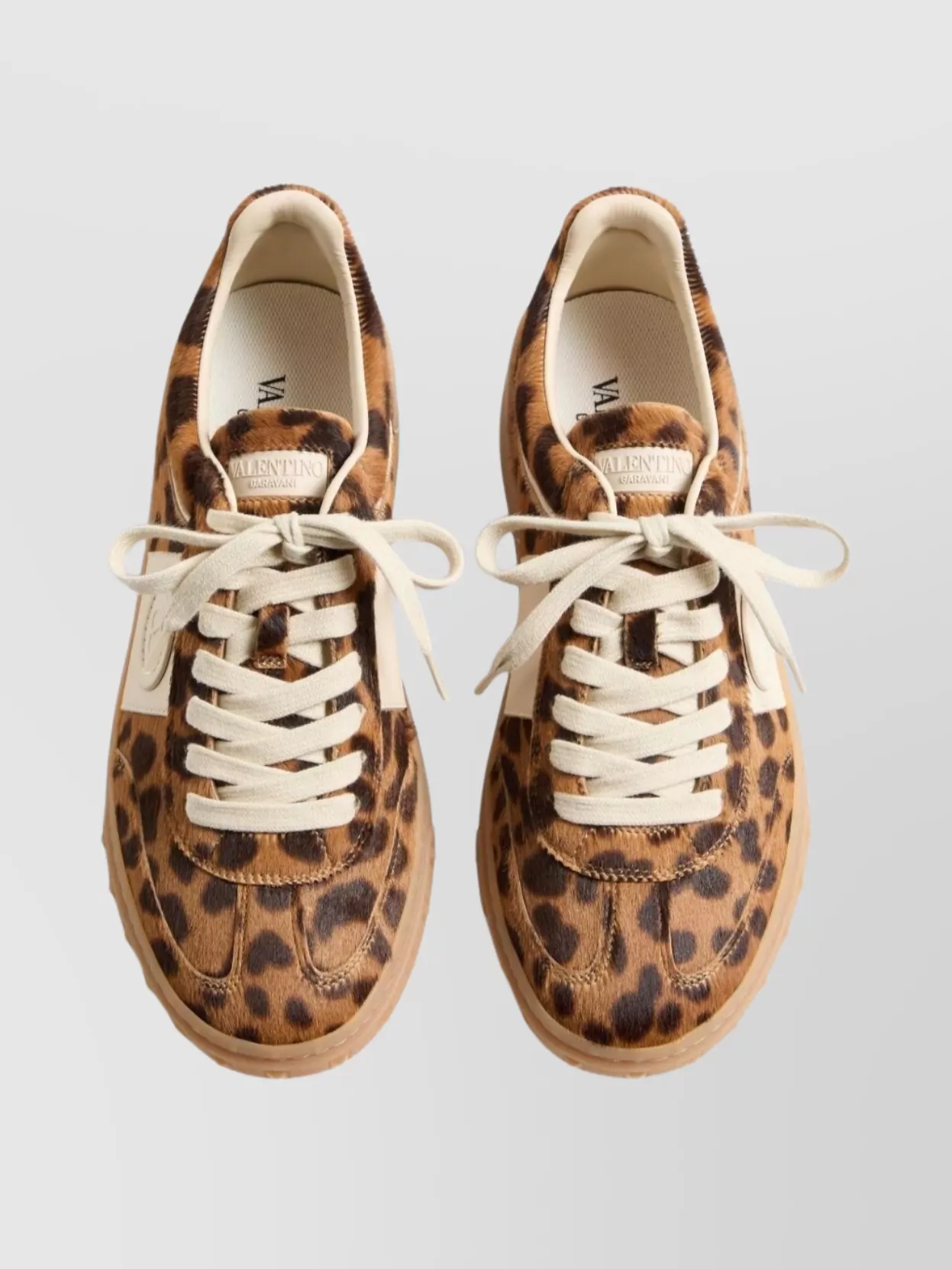 Valentino Animal Print Round Toe Lace-up Footwear In White