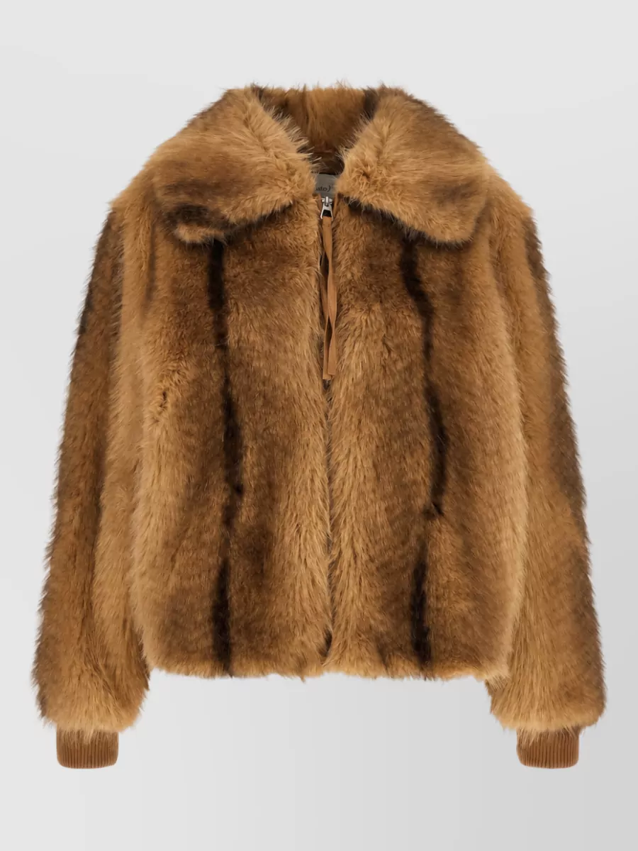Nude faux fur bomber jacket