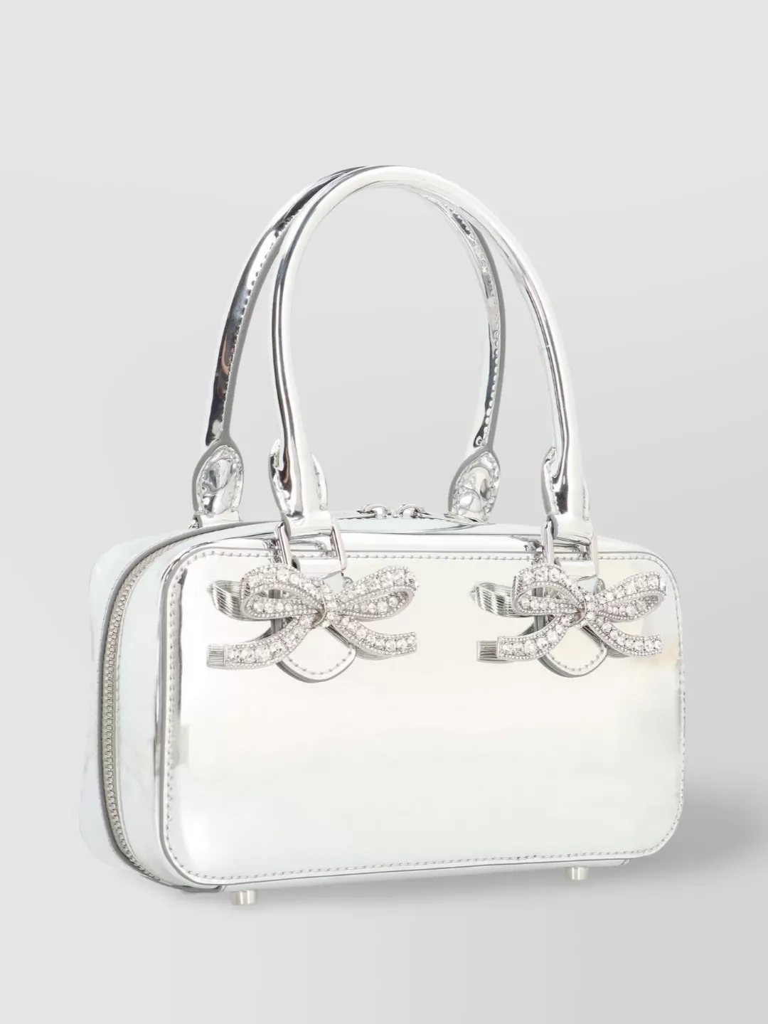 Self-Portrait Petite Metallic Leather Tote Bag With Bows