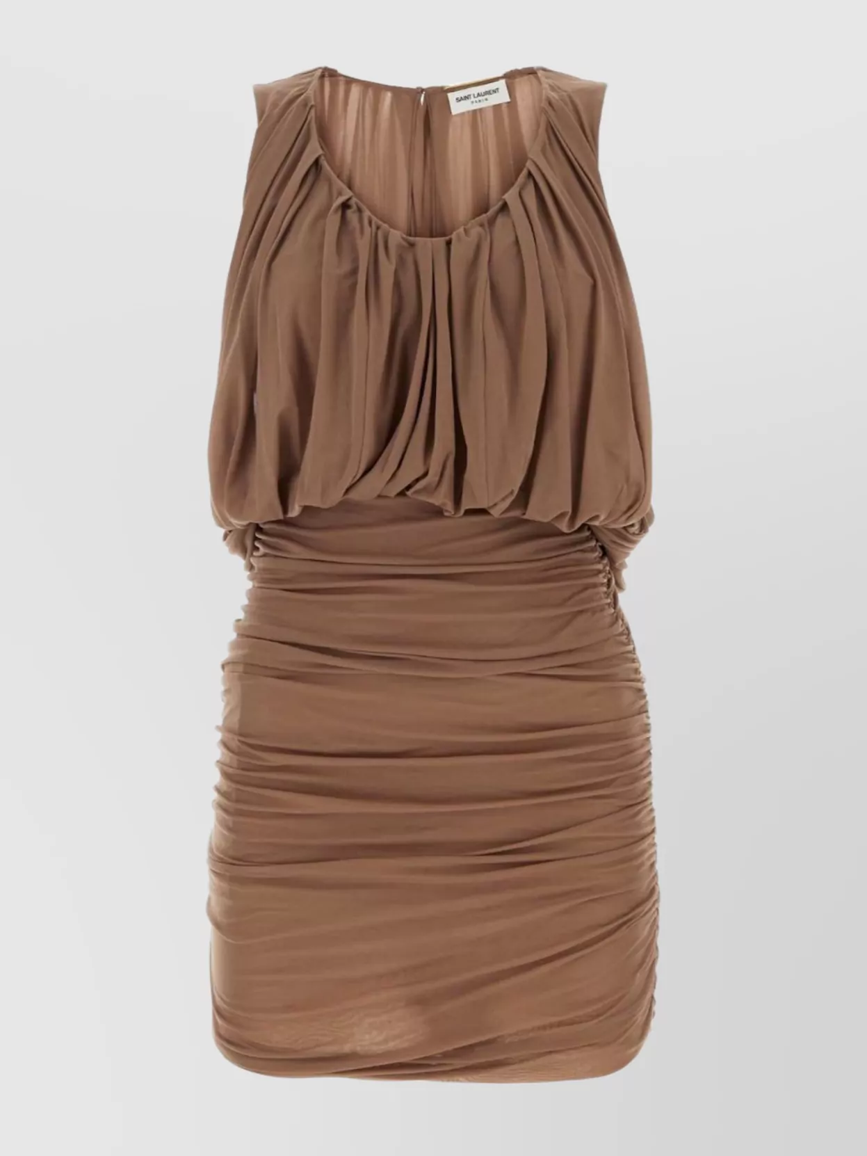 Shop Saint Laurent Sleeveless Draped Mini Dress