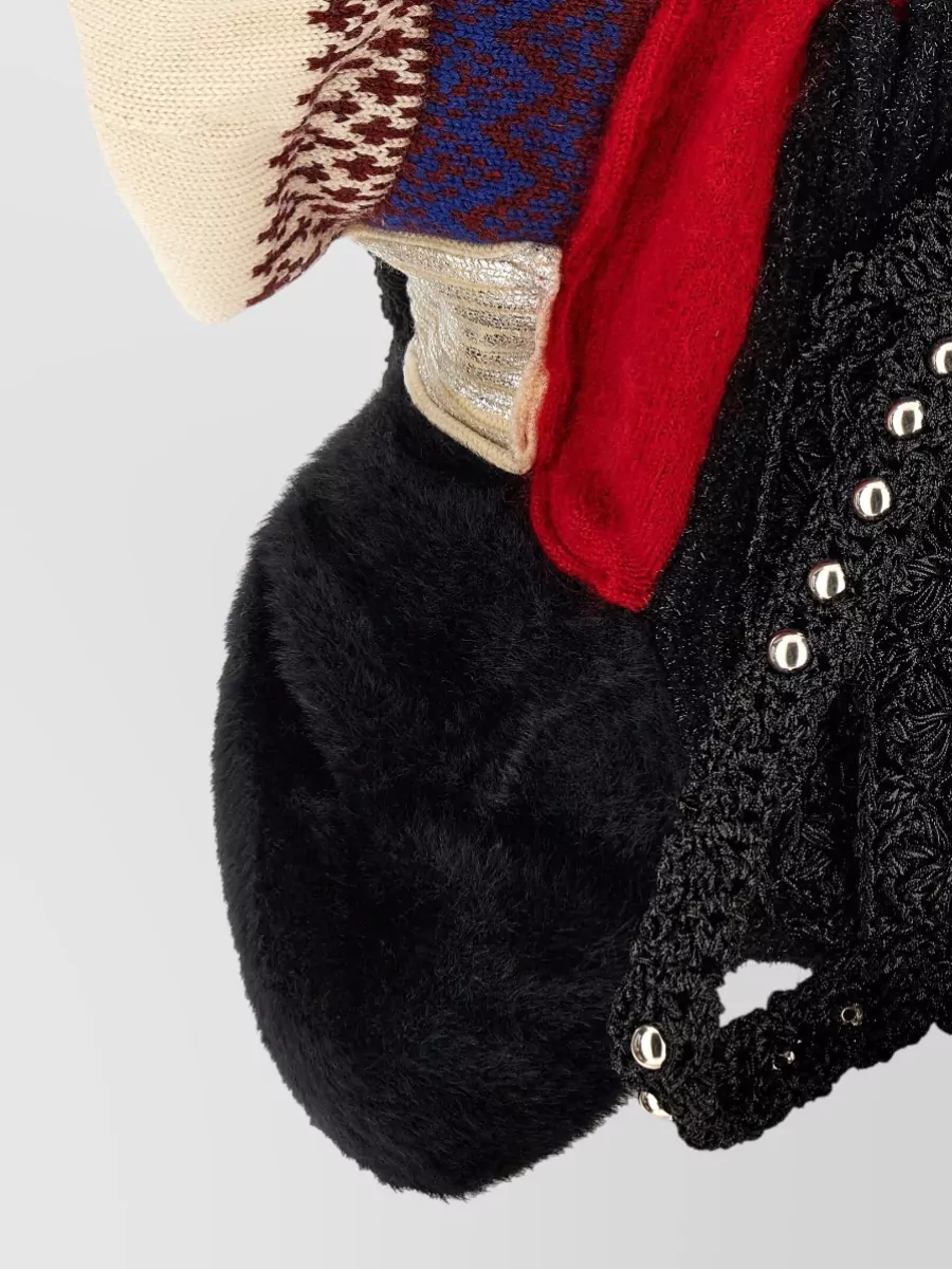 Junya Watanabe Wool Patchwork Asymmetric Studded Cardigan