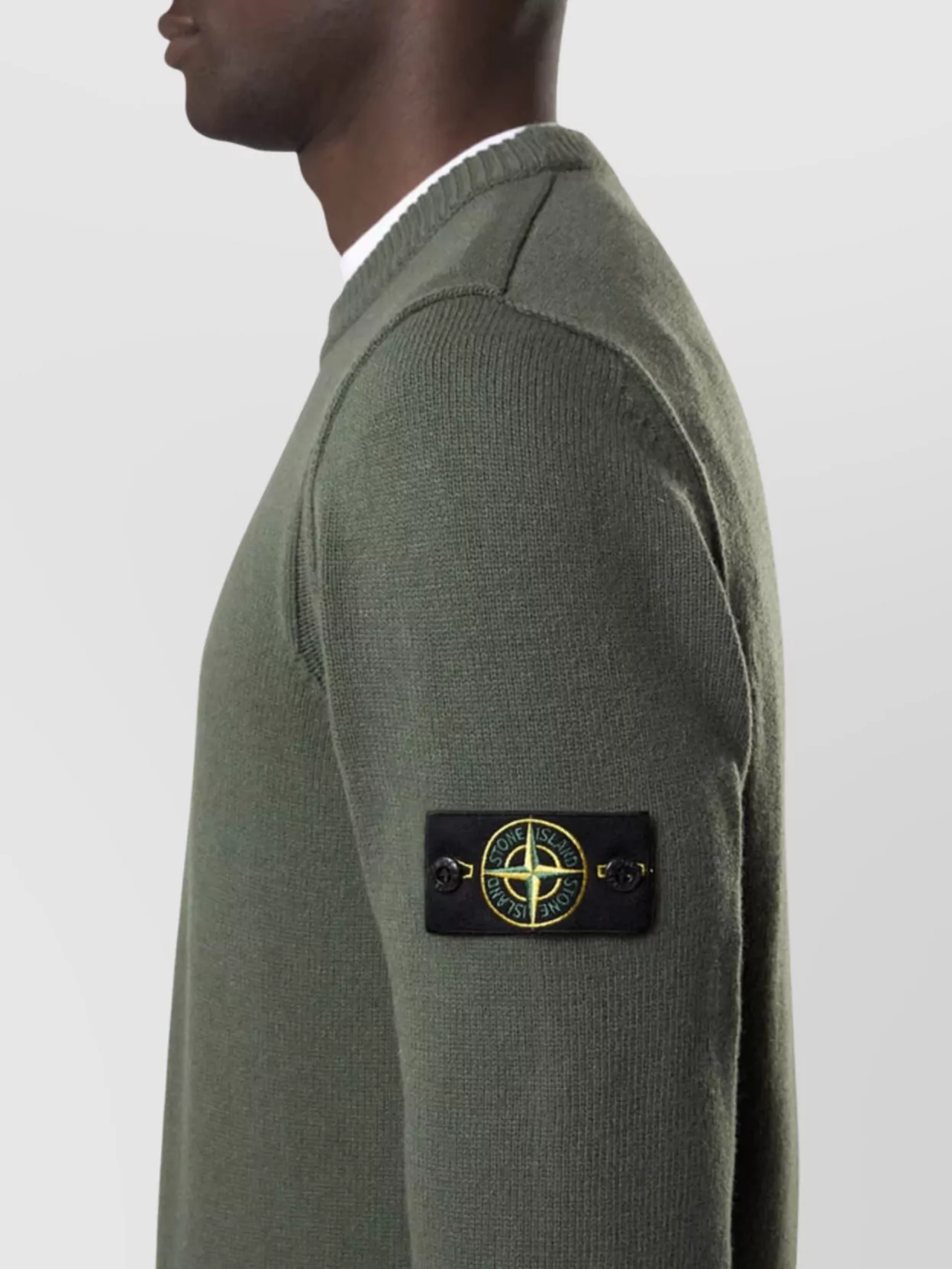 Stone Island Logo Crewneck Sweater Ribbed Accents