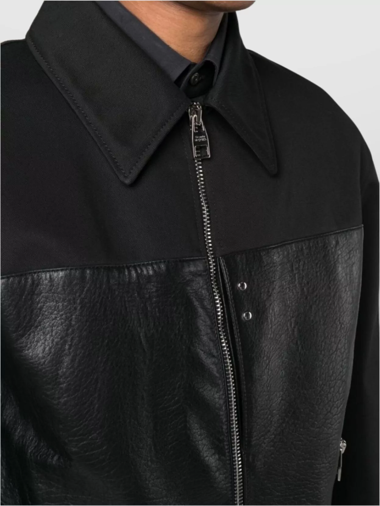 Alexander Mcqueen Collared Leather Jacket With Ribbed Accents