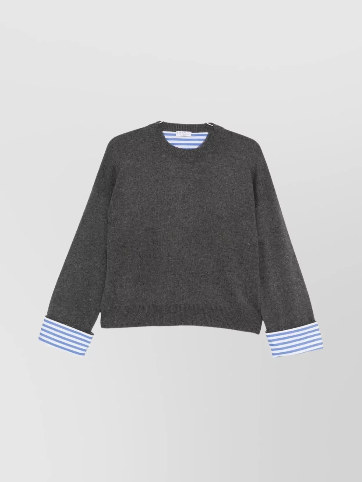 Brunello Cucinelli Cashmere Crewneck Sweater With Striped Cuffs