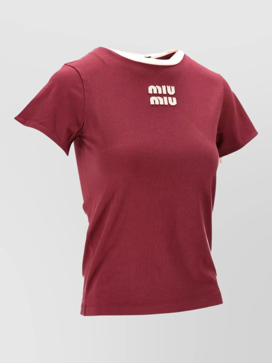 Miu Miu Jersey Top Contrast Trim Crew Neck