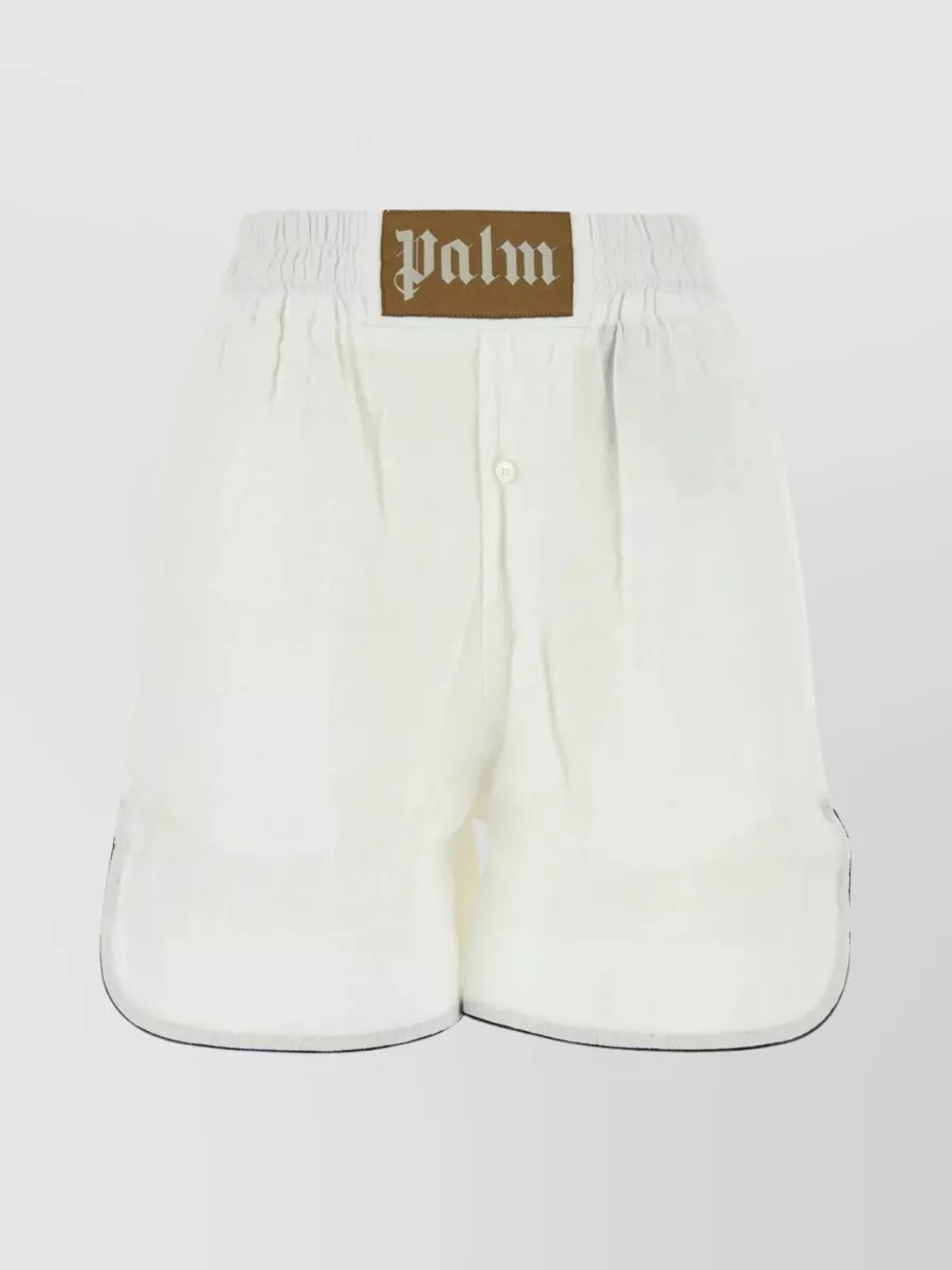Shop Palm Angels Linen Shorts With Elastic Waist And Slant Pockets In Brown
