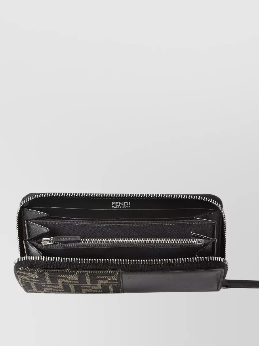 Fendi Leather Ff Jacquard Zip Around Wallet