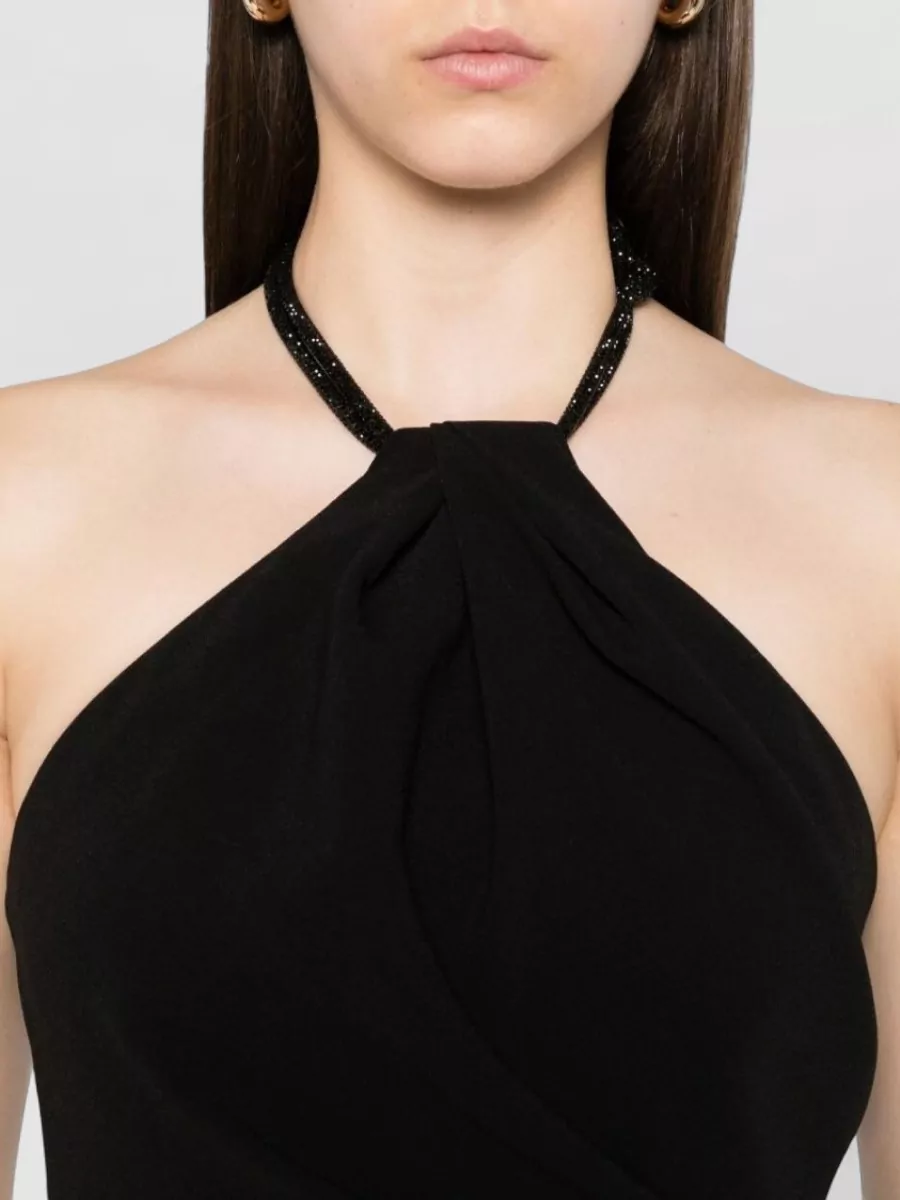 Solace London Beaded Halterneck Draped Maxi Dress