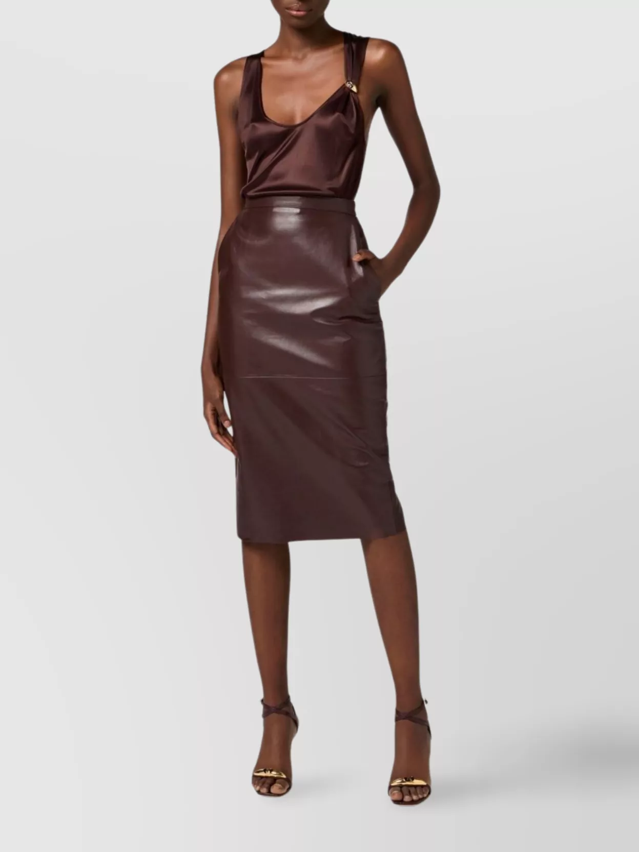 Elisabetta Franchi Embellished Satin Scoop Neck Tank Top