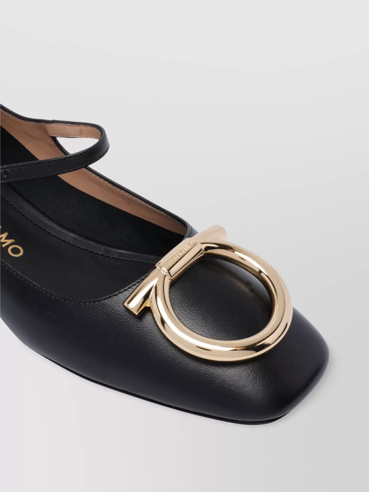 Ferragamo Buckle Strap Leather Ballerina Shoes