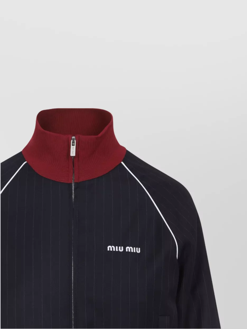Miu Miu Pinstripe Wool Jacket With Stand-Up Collar