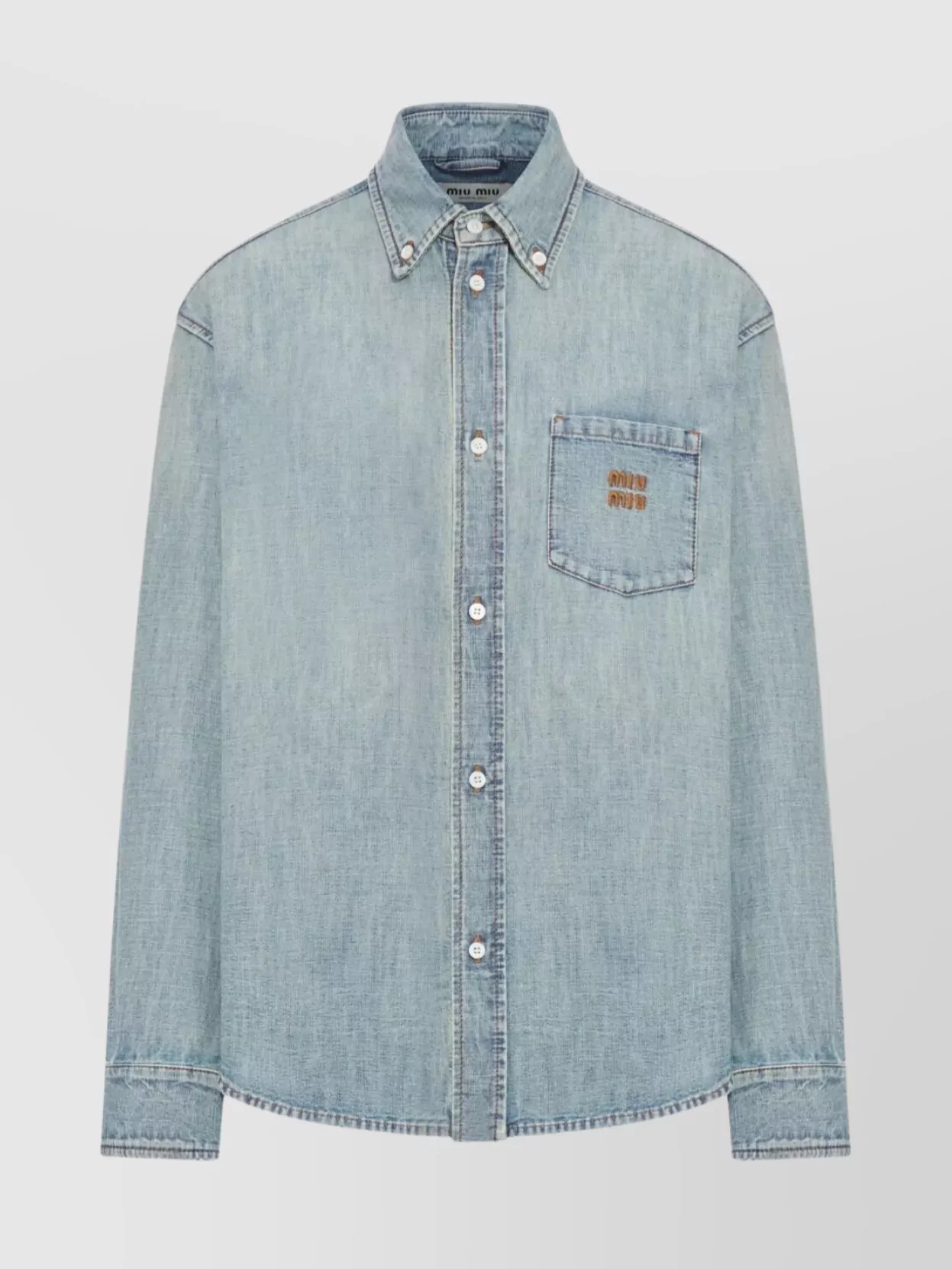 Miu Miu Long Sleeve Denim Shirt With Chest Pocket In Blue